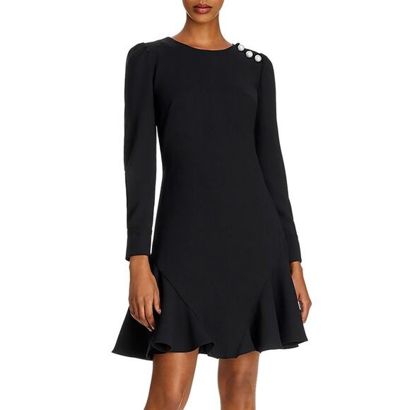 Shoshanna NWT Dara Black Pearl Long Sleeve Mini Flare Dress 8 NEW TAGS - Picture 1 of 4